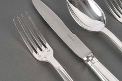 Puiforcat Art Deco Cutlery Flatware Papyrus Plated Silver 80 Pieces