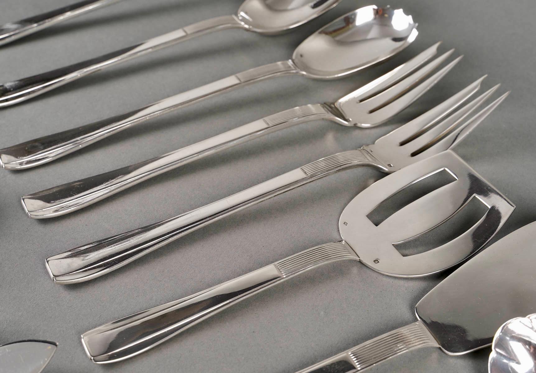 Puiforcat - Art Deco Cutlery Flatware Set Nice Sterling Silver - 192 Pieces 9