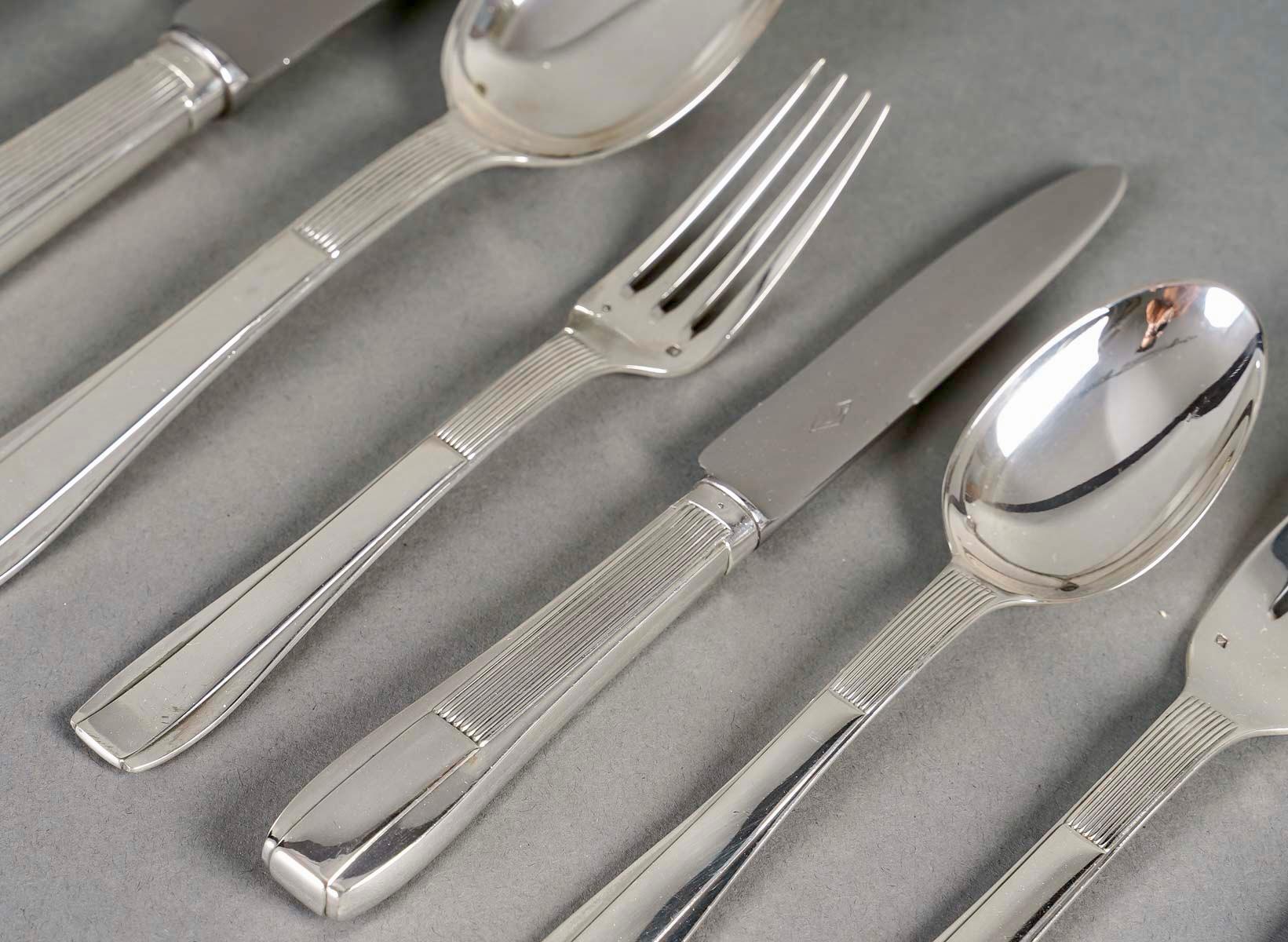 Early 20th Century Puiforcat - Art Deco Cutlery Flatware Set Nice Sterling Silver - 192 Pieces For Sale