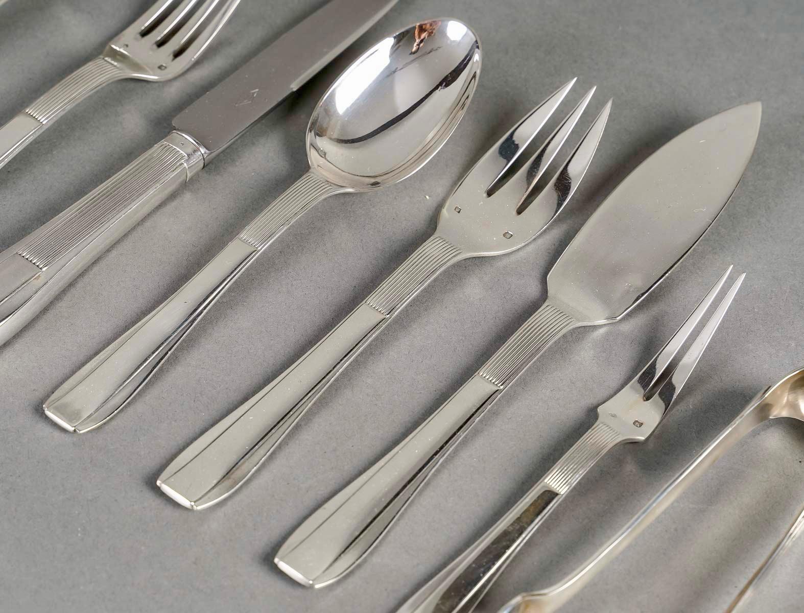 Puiforcat - Art Deco Cutlery Flatware Set Nice Sterling Silver - 192 Pieces For Sale 1