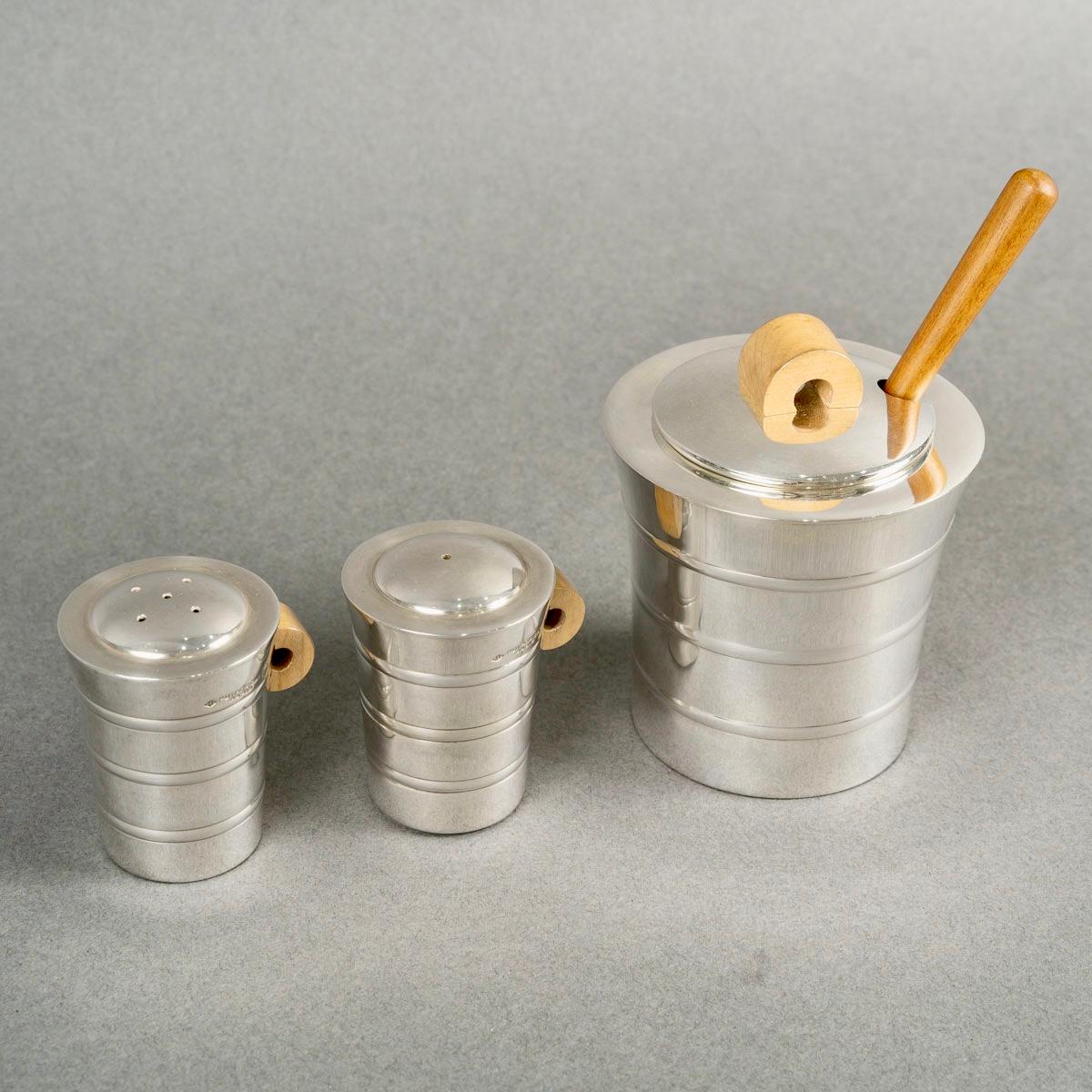 Pot à sel, poivre et moutarde moderniste Art Déco 