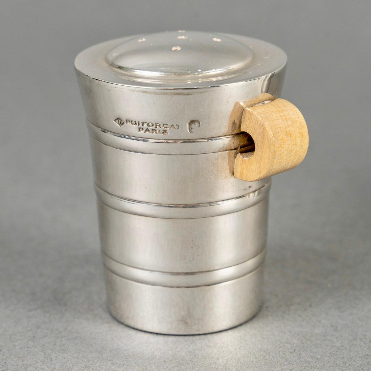Art déco Épsilon Art Déco Modernist Salt Pepper Mustard Épsilon en argent sterling 1936 Puiforcat