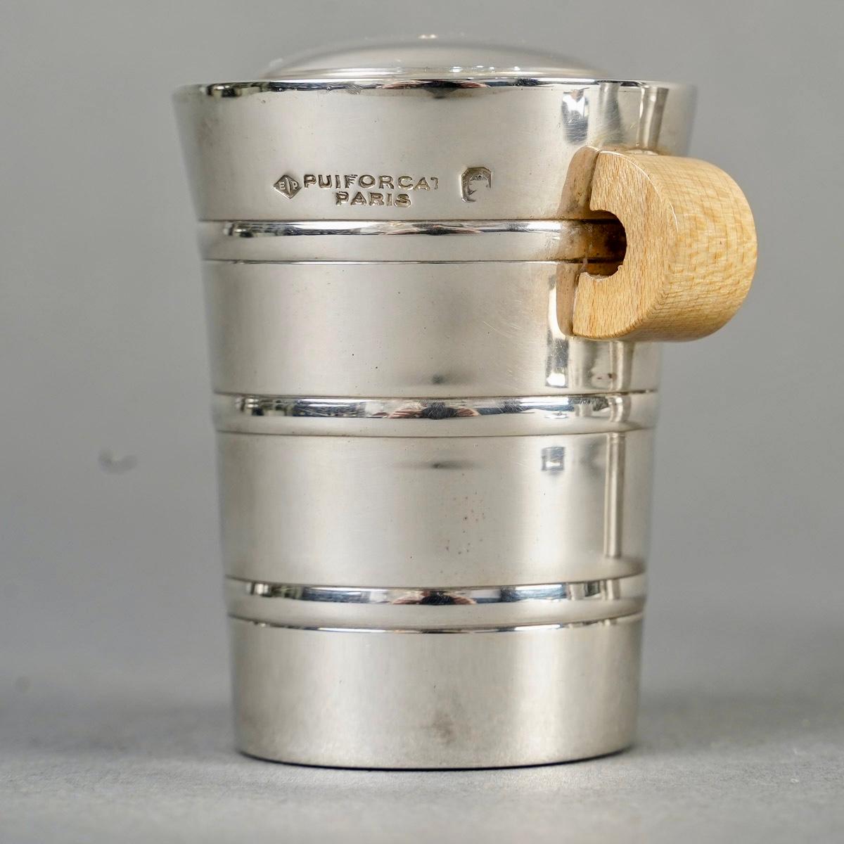 Français Épsilon Art Déco Modernist Salt Pepper Mustard Épsilon en argent sterling 1936 Puiforcat