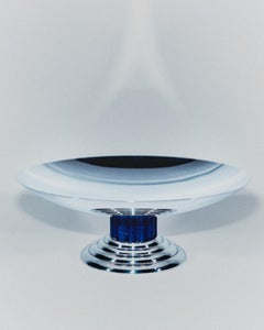 Puiforcat Art Deco Silver-Plated Tazza with Faceted Faux-Lapis Stem, France