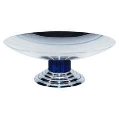 Puiforcat Art Deco Silver-Plated Tazza with Faceted Faux-Lapis Stem, France