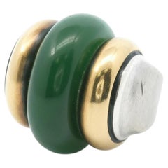 Puiforcat Art Deco Silver Ring with Green Jade, Circa 1930s, France