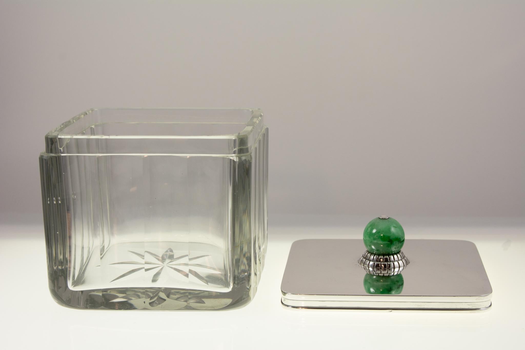 Puiforcat, Art Deco, Sterling Silber Kristall Jadeit Box, Paris, um 1925 im Angebot 4