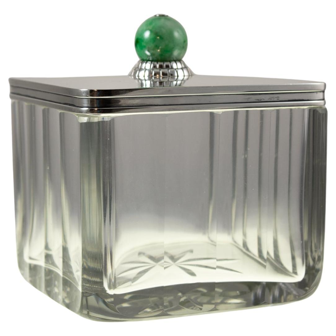 Puiforcat, Art Decó, Caja de plata de ley con cristal de jadeíta, París, circa 1925