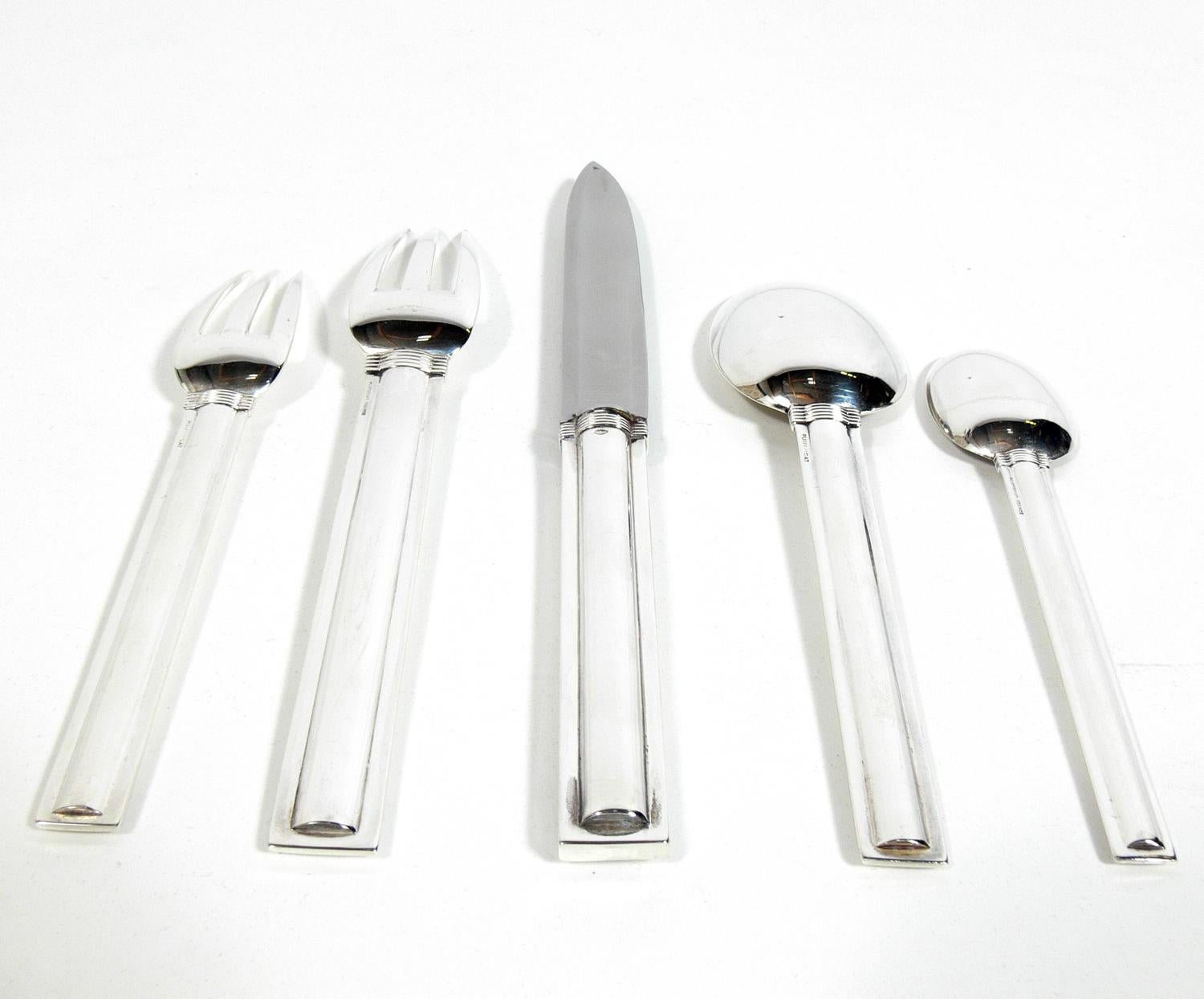 Sterling Silver Puiforcat Cannes Flatware, circa 1930s