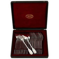 Used Puiforcat Christofle French Sterling Silver Dessert Flatware Set 24 Pc, Box