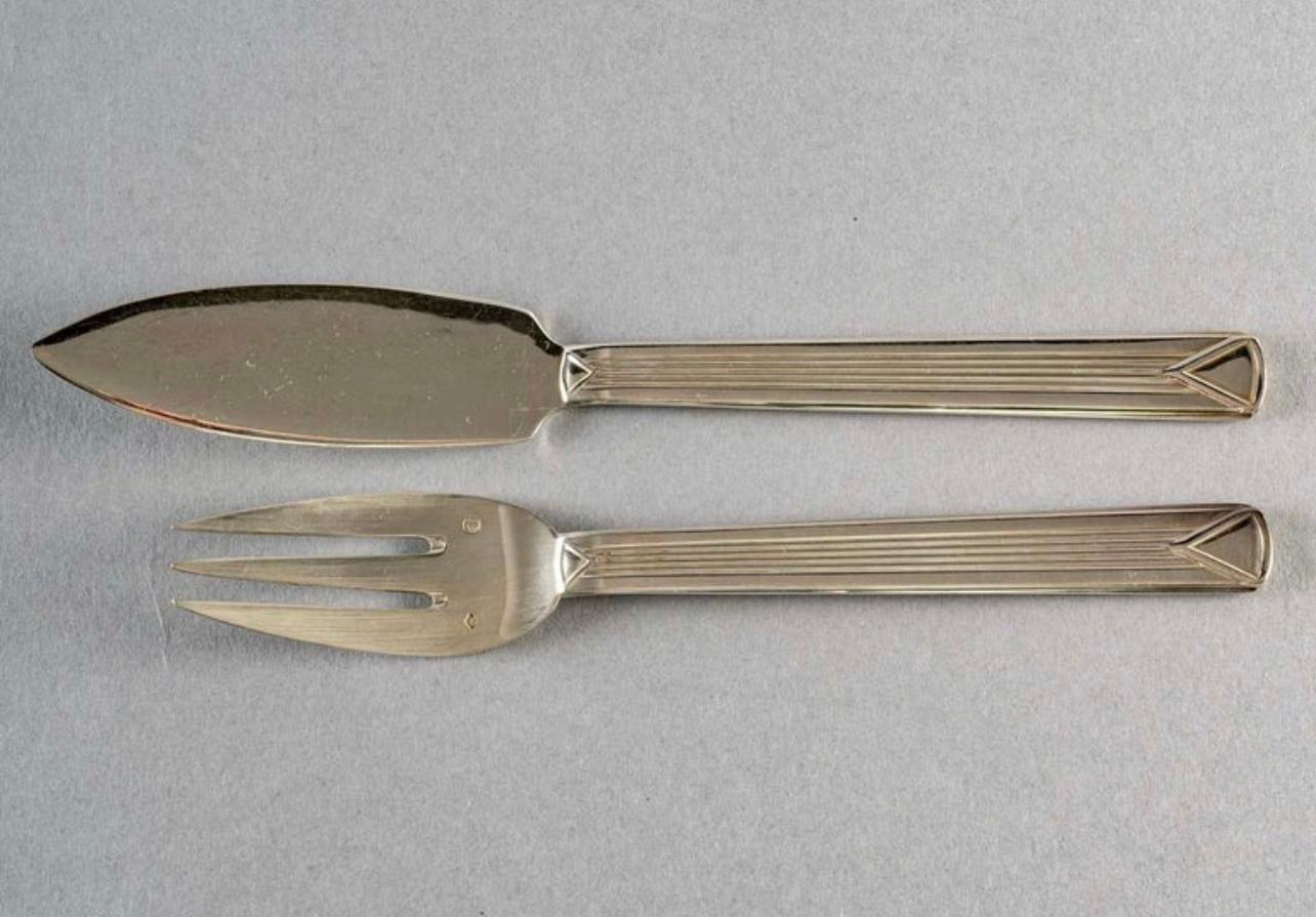 Puiforcat, Cutlery Flatware Set Aphea Solid Sterling Silver in Box, 110 Pieces In Good Condition In Boulogne Billancourt, FR