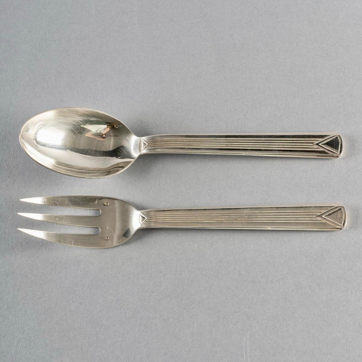 20th Century Puiforcat, Cutlery Flatware Set Aphea Solid Sterling Silver in Box, 110 Pieces