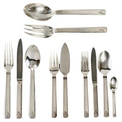 Puiforcat, Cutlery Flatware Set Aphea Solid Sterling Silver in Box, 110 Pieces