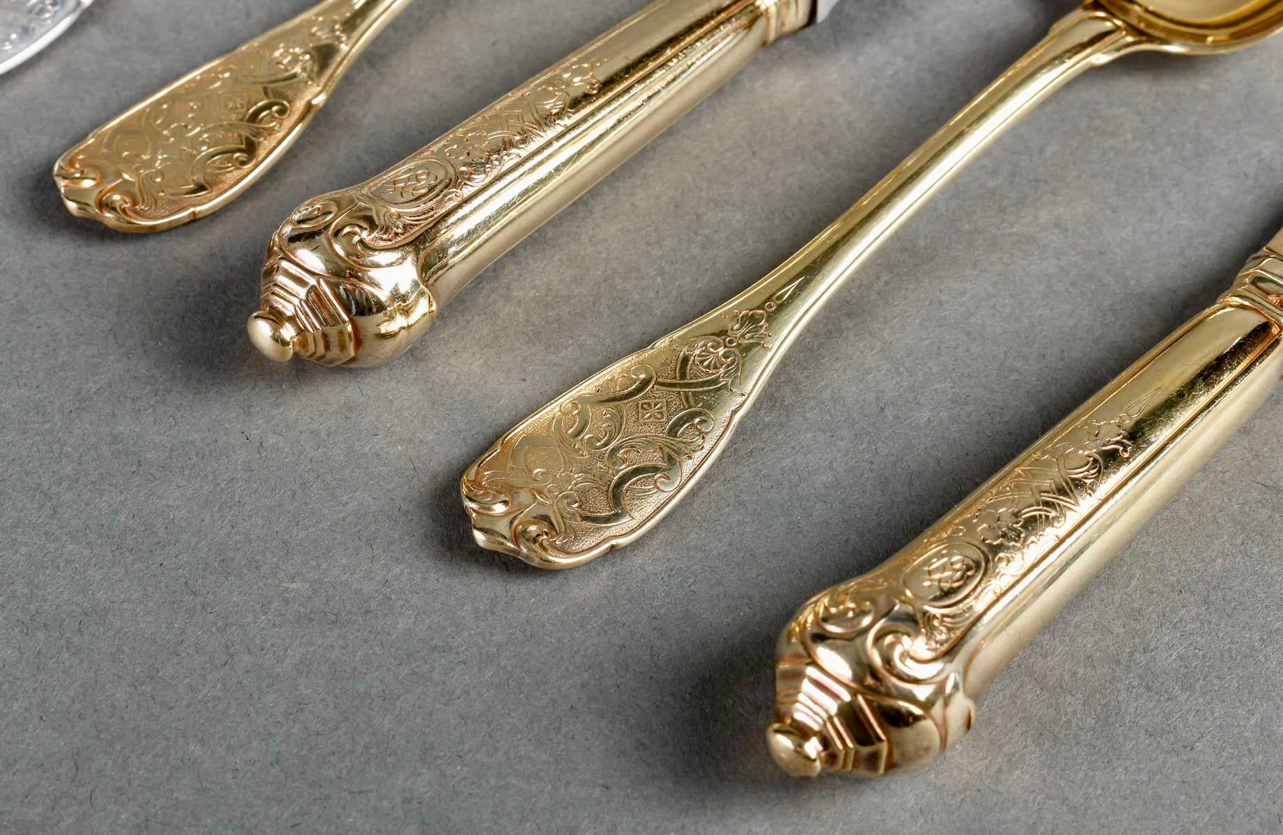 Puiforcat - Cutlery Flatware Set Elysee Sterling Silver & Vermeil - 127 Pieces 2