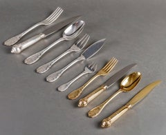Puiforcat - Cutlery Flatware Set Elysee Sterling Silver & Vermeil - 127 Pieces