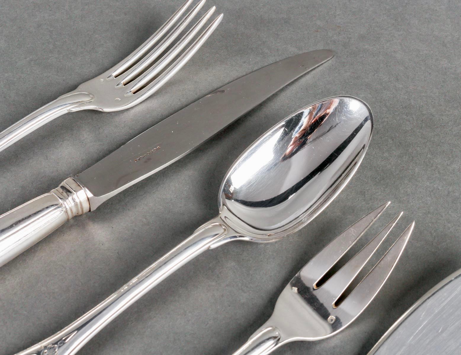 Louis XIV Puiforcat - Cutlery Flatware Set Elysee Sterling Silver & Vermeil - 127 Pieces