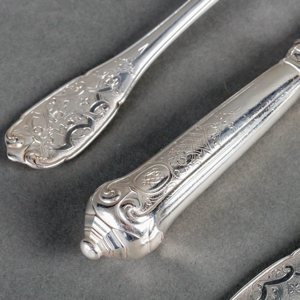 20th Century Puiforcat - Cutlery Flatware Set Elysee Sterling Silver & Vermeil - 127 Pieces