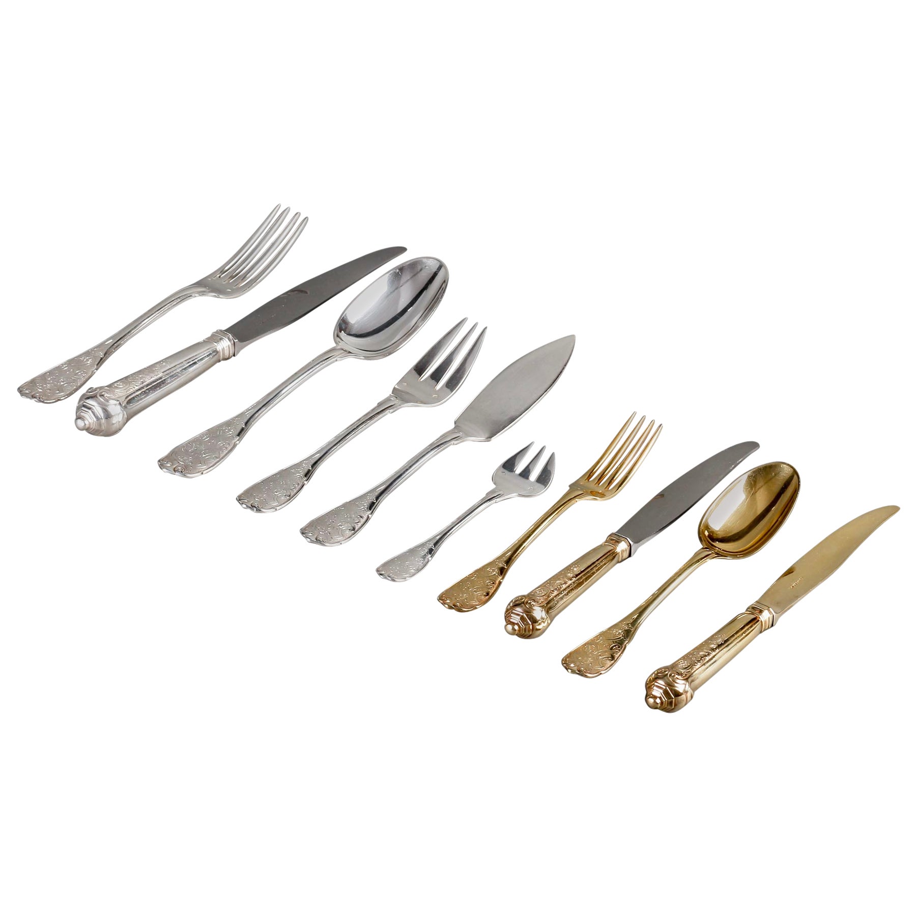 Puiforcat - Cutlery Flatware Set Elysee Sterling Silver 
Vermeil - 127 Pieces