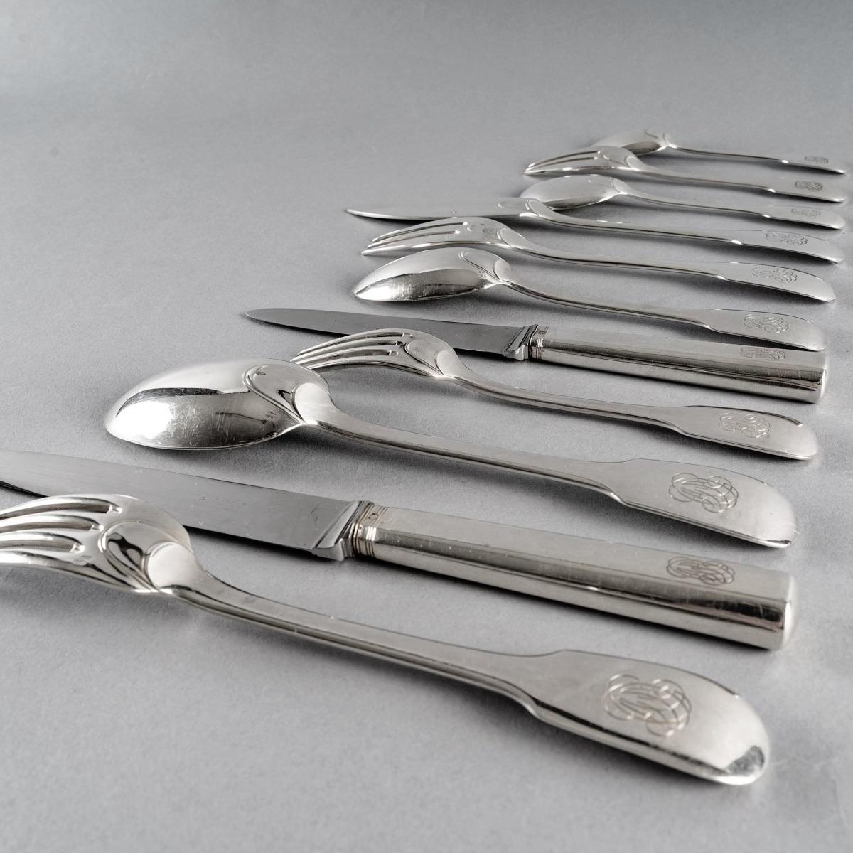 Louis XIV Puiforcat, Cutlery Flatware Set Louvois and Turenne Sterling Silver 162 Pieces