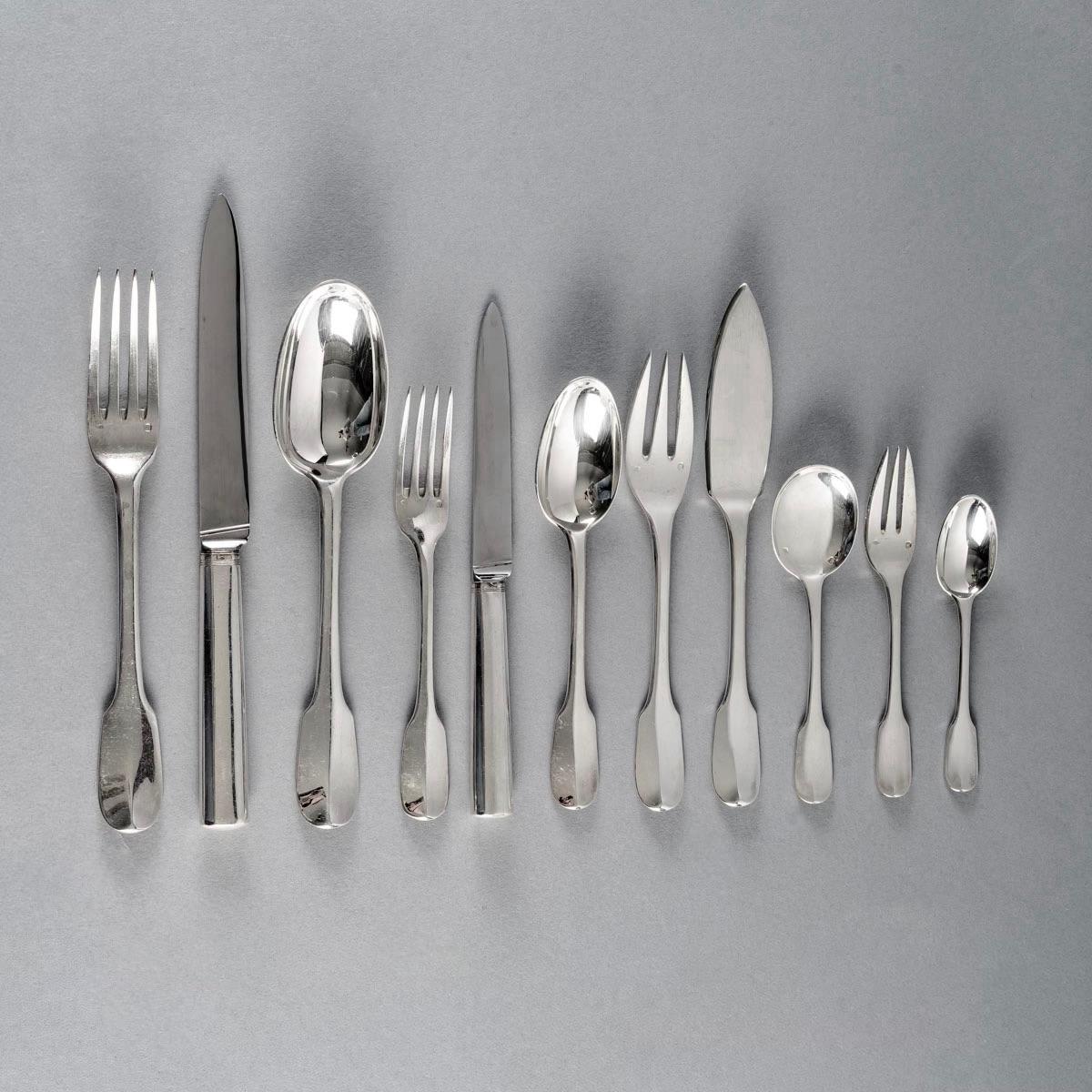 French Puiforcat, Cutlery Flatware Set Louvois and Turenne Sterling Silver 162 Pieces