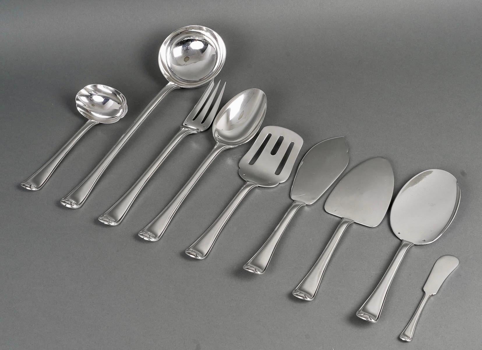 Puiforcat, Cutlery Flatware Set Mazarin Sterling Silver, 141 Pieces 4