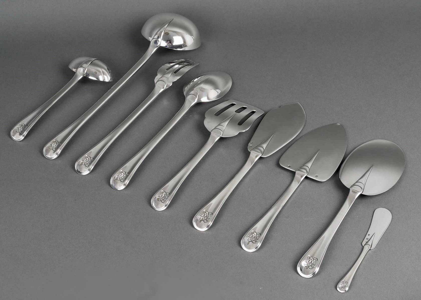 Puiforcat, Cutlery Flatware Set Mazarin Sterling Silver, 141 Pieces 5