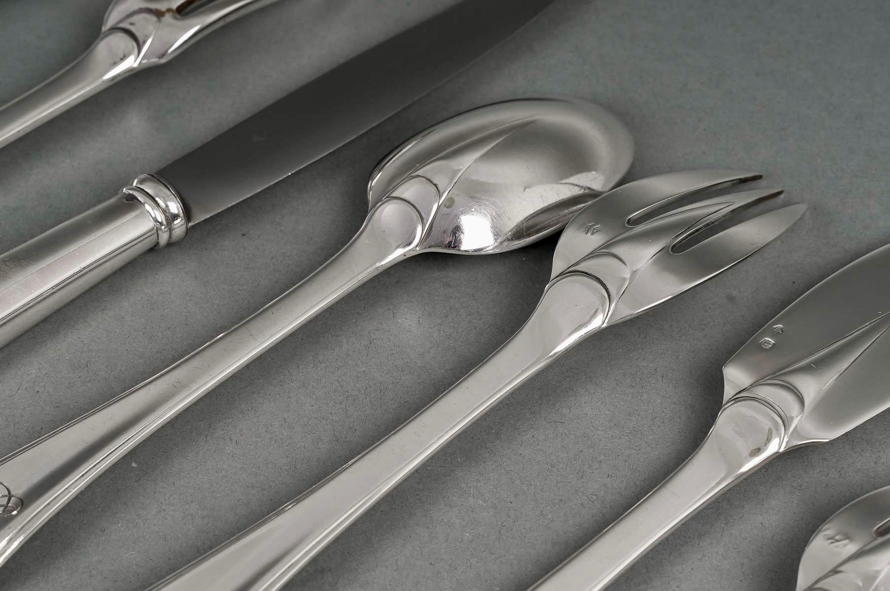 Puiforcat, Cutlery Flatware Set Mazarin Sterling Silver, 141 Pieces 6