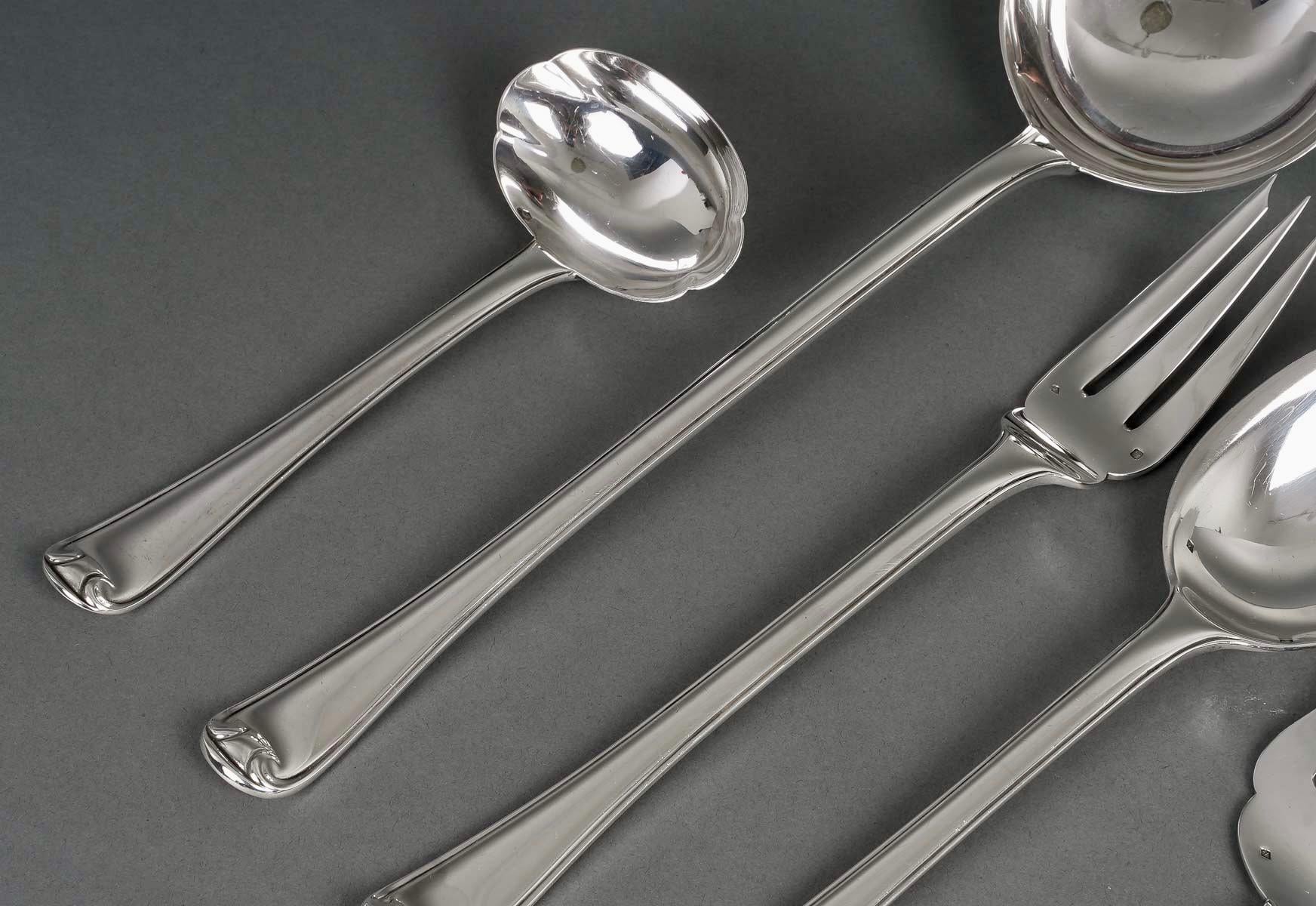 Puiforcat, Cutlery Flatware Set Mazarin Sterling Silver, 141 Pieces 9