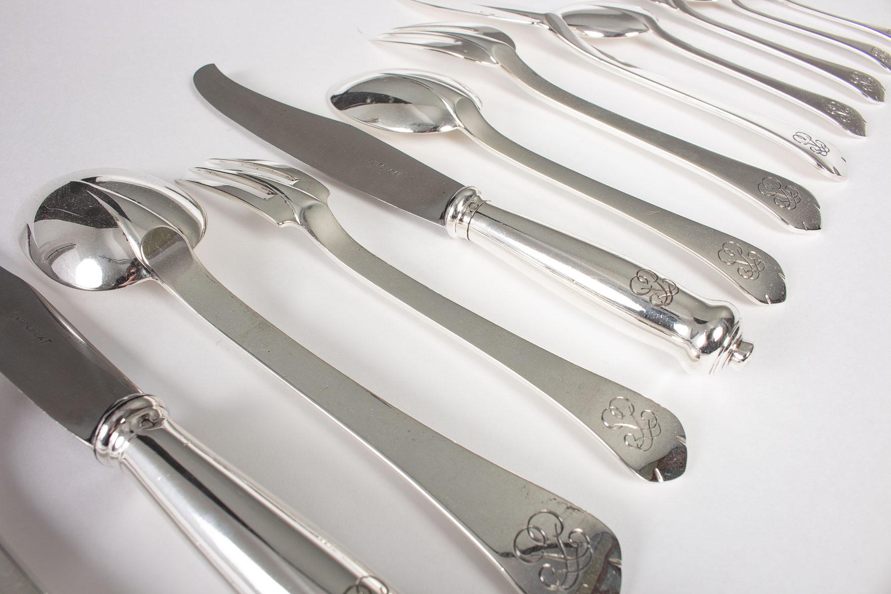Late 20th Century Puiforcat, Cutlery Flatware Set Medicis Sterling Silver, 139 Pieces