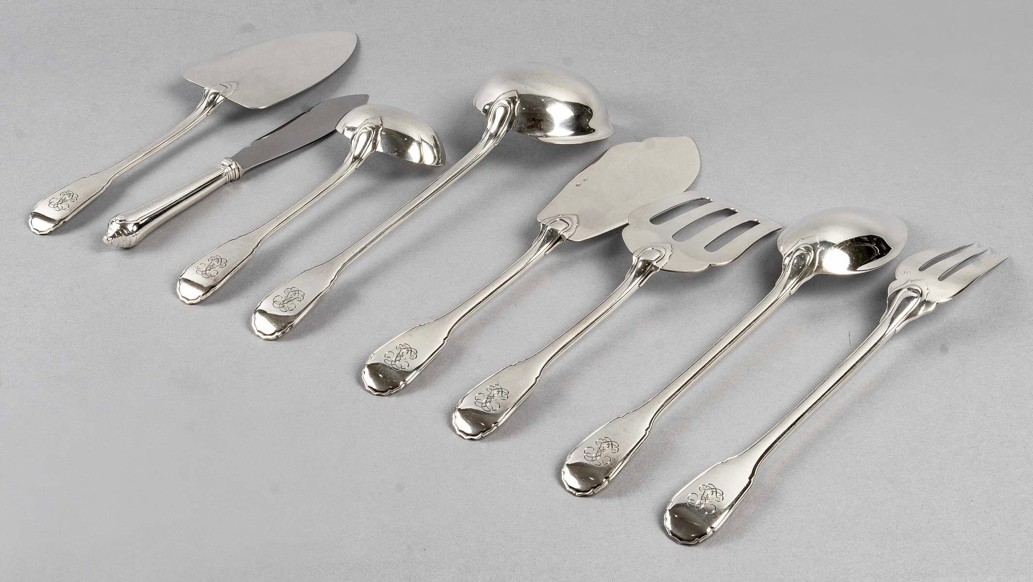 Puiforcat, Cutlery Flatware Set Noailles Sterling Silver, 116 Pieces 4