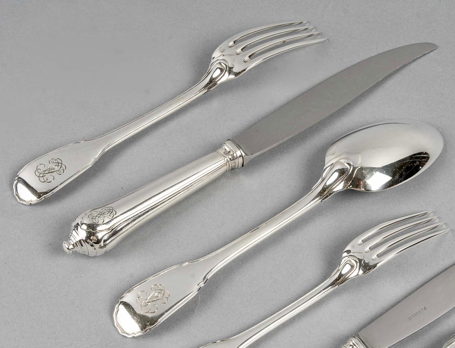 Louis XV Puiforcat, Cutlery Flatware Set Noailles Sterling Silver, 116 Pieces