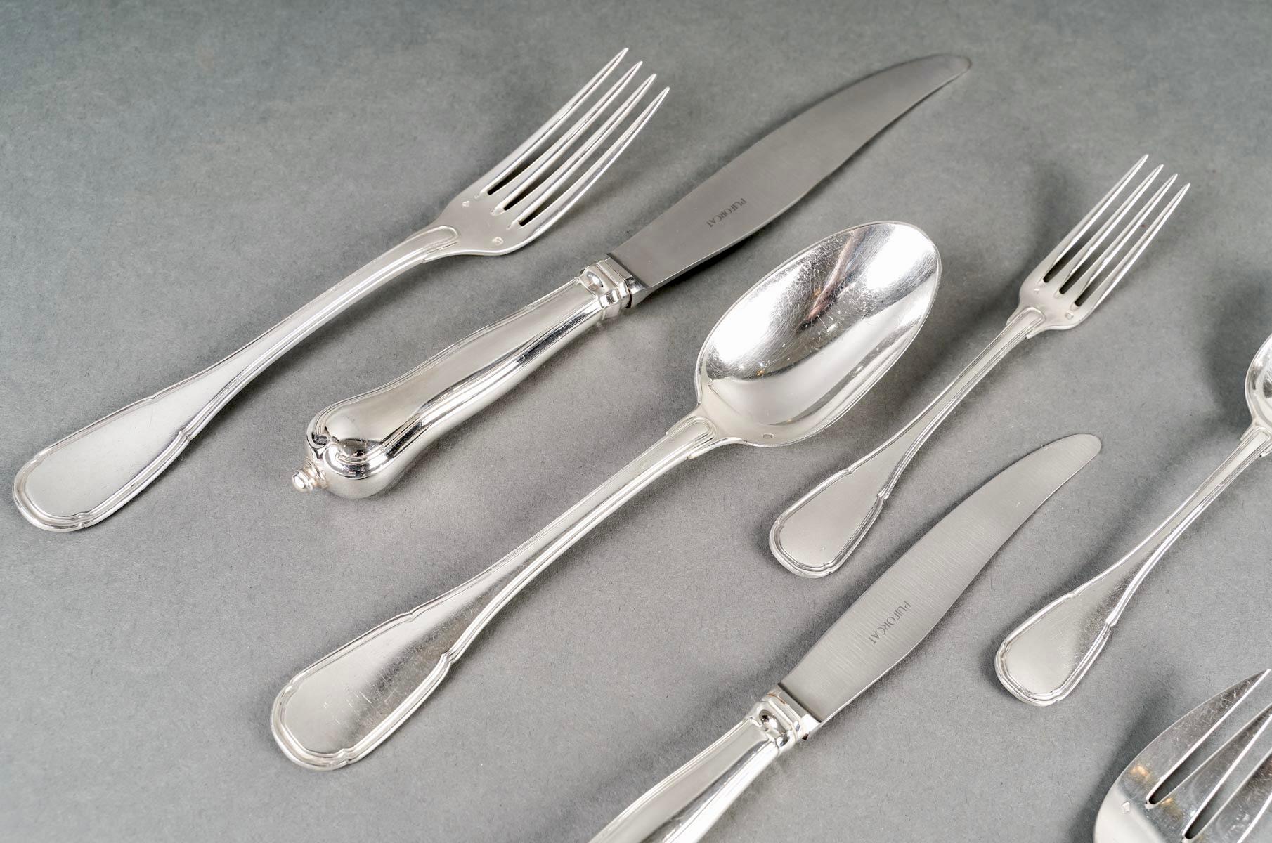 Puiforcat - Cutlery Flatware Set Noailles Sterling Silver - 145 Pieces For Sale 10
