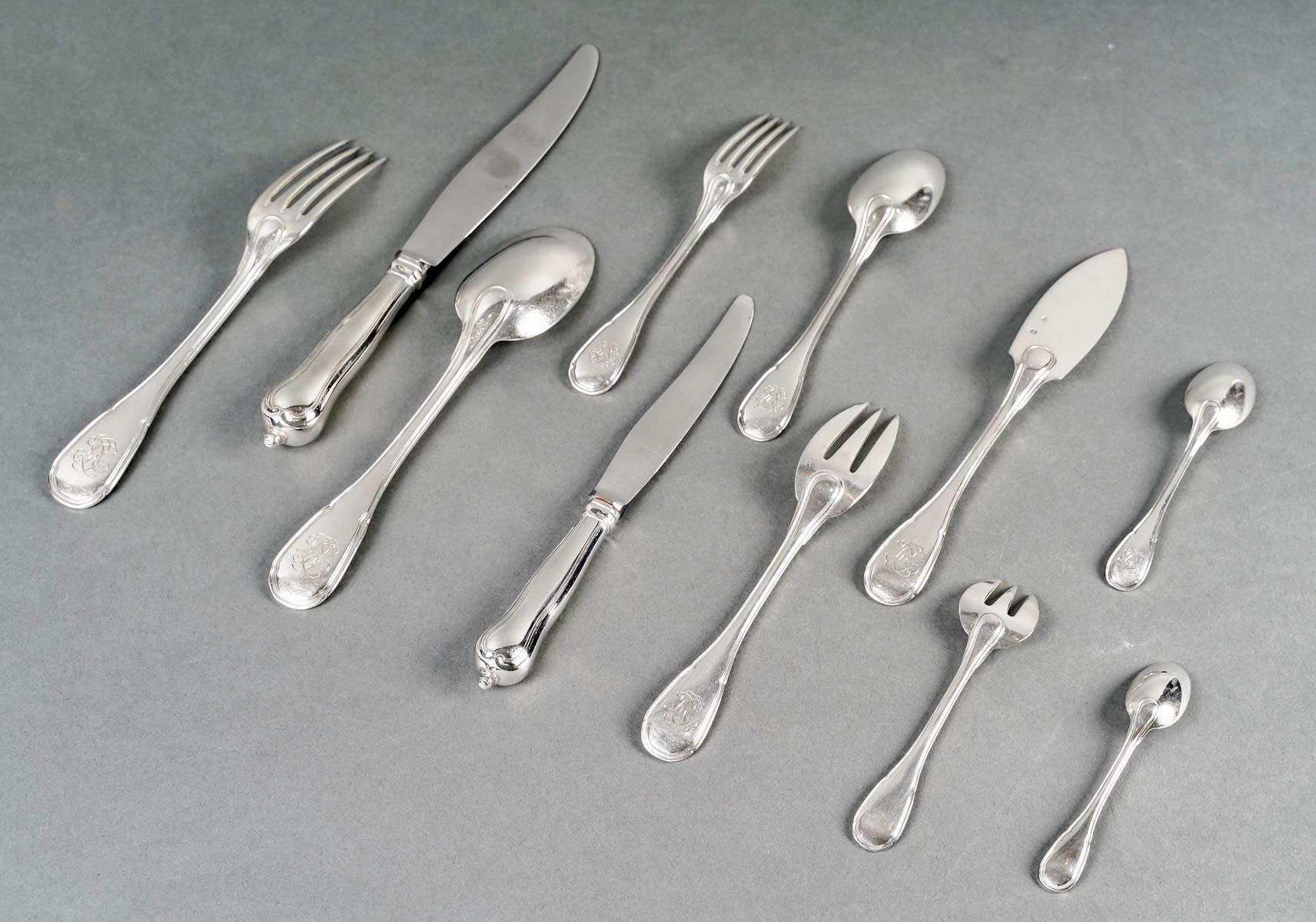 Puiforcat - Cutlery Flatware Set Noailles Sterling Silver - 145 Pieces For Sale 12