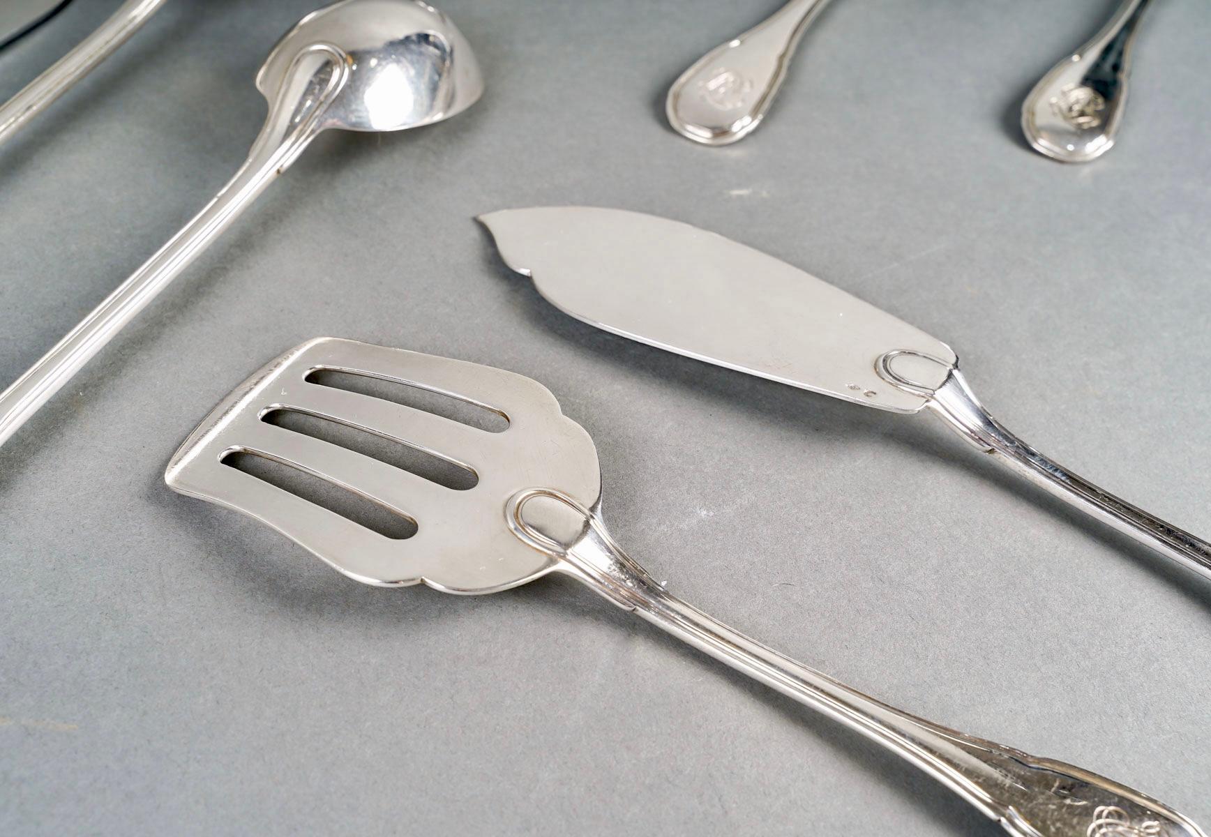 Danish Puiforcat - Cutlery Flatware Set Noailles Sterling Silver - 145 Pieces For Sale