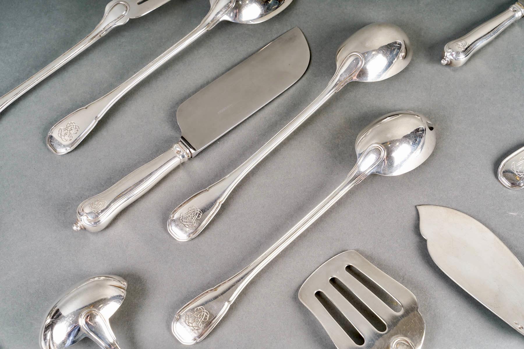 Puiforcat - Cutlery Flatware Set Noailles Sterling Silver - 145 Pieces For Sale 1