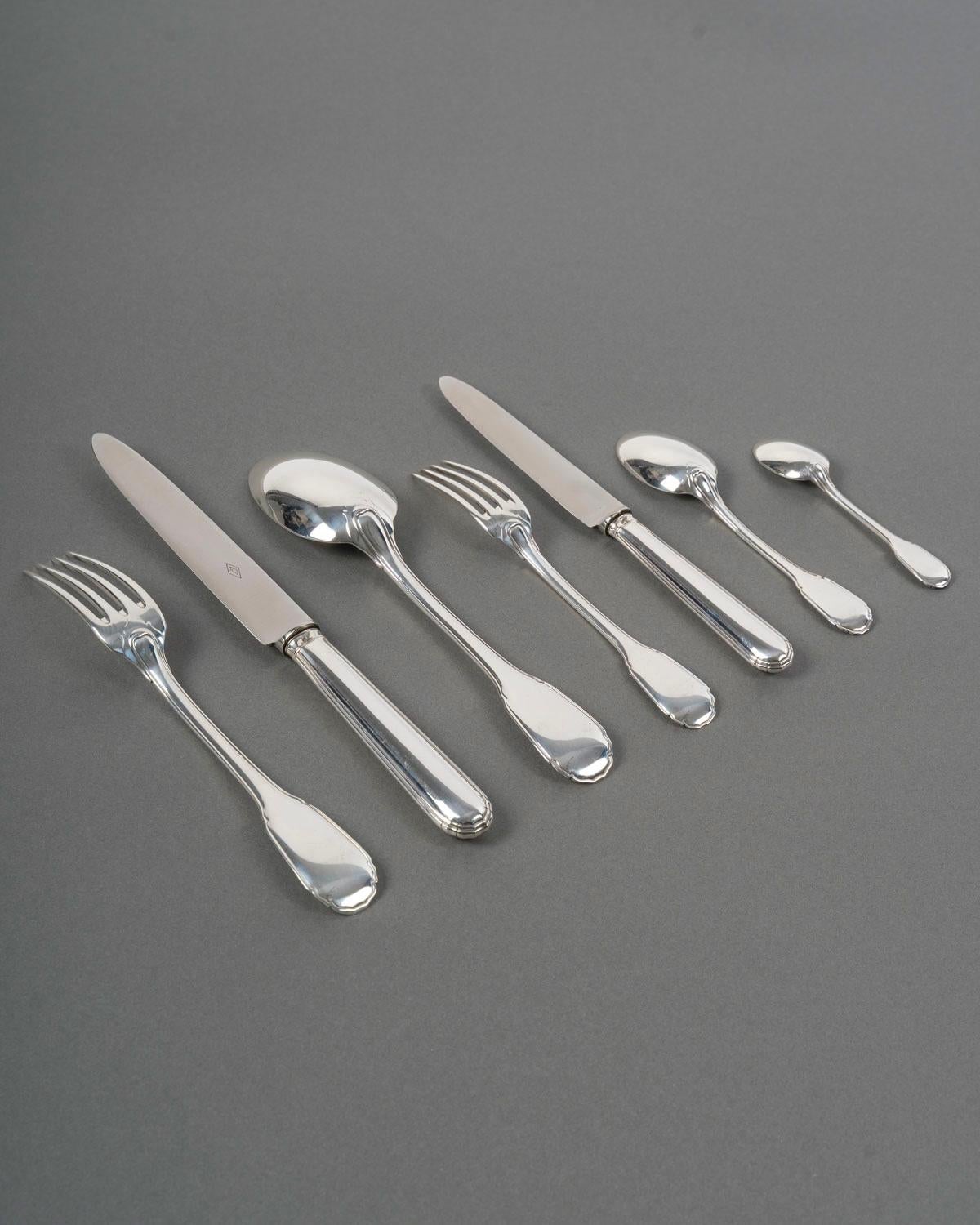 Puiforcat - Set di posate Noailles in argento 925 - 42 pezzi In condizioni buone in vendita a Boulogne Billancourt, FR