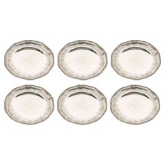 Puiforcat "Elysée", set of 6 solid silver plates.