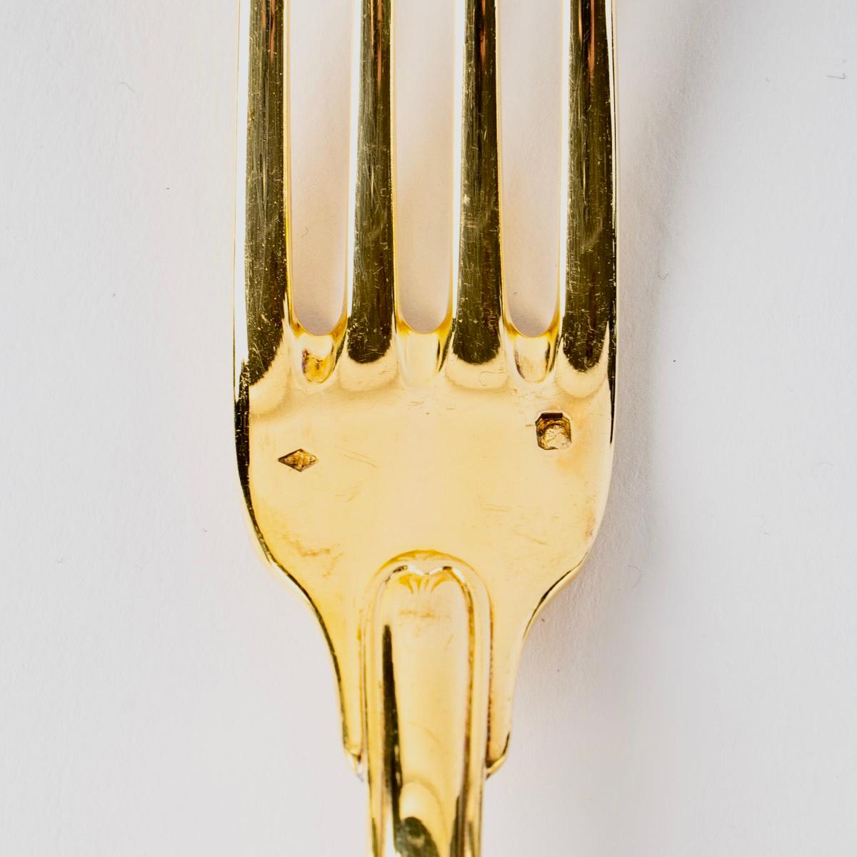 Puiforcat, Elysée Vermeil Gold Sterling Silver Flatware Cutlery Set, 70 Pieces 6