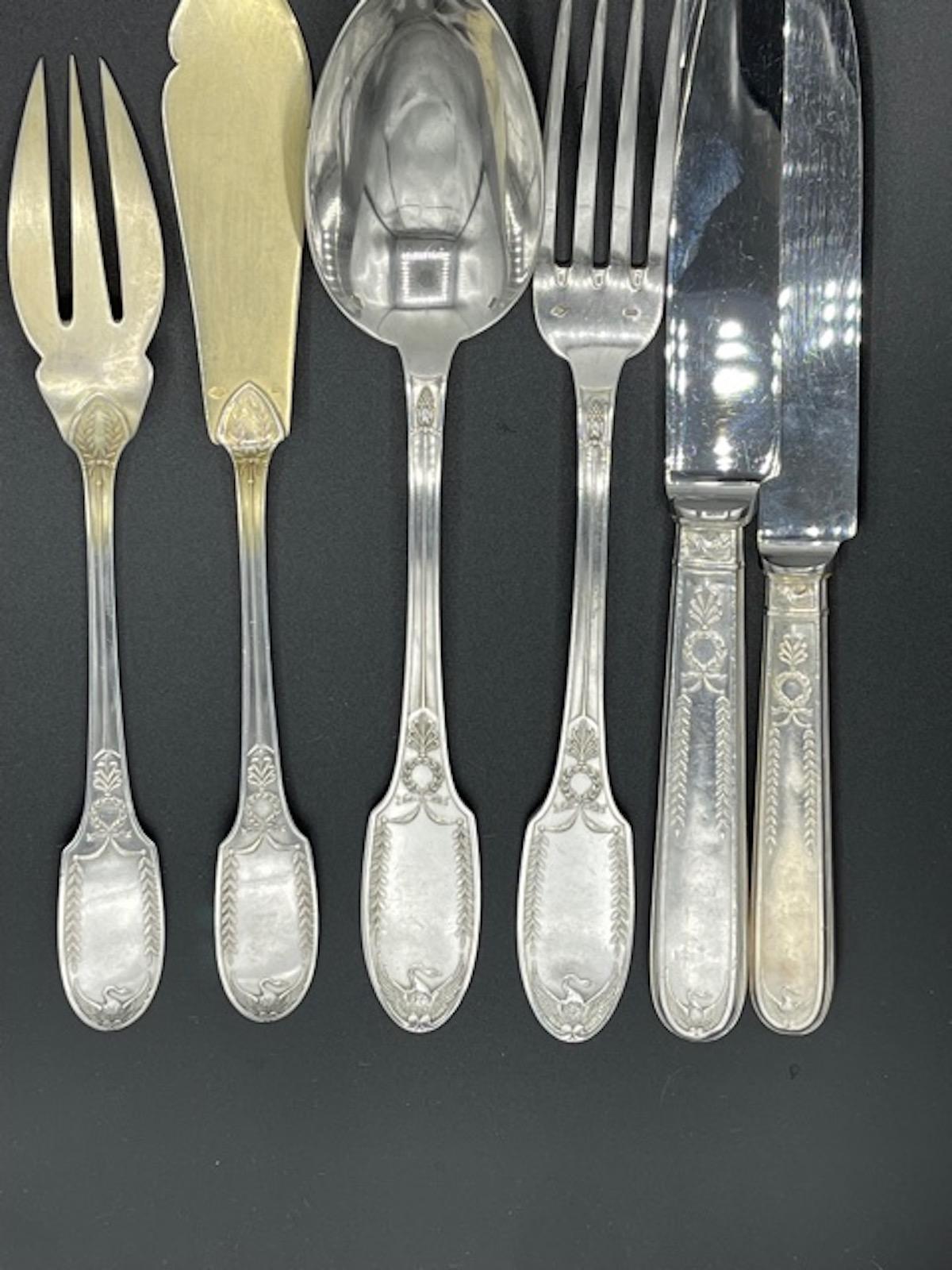 Puiforcat Emile circa 1860 Sterling Silver Cutlery 256 Pieces For Sale 4