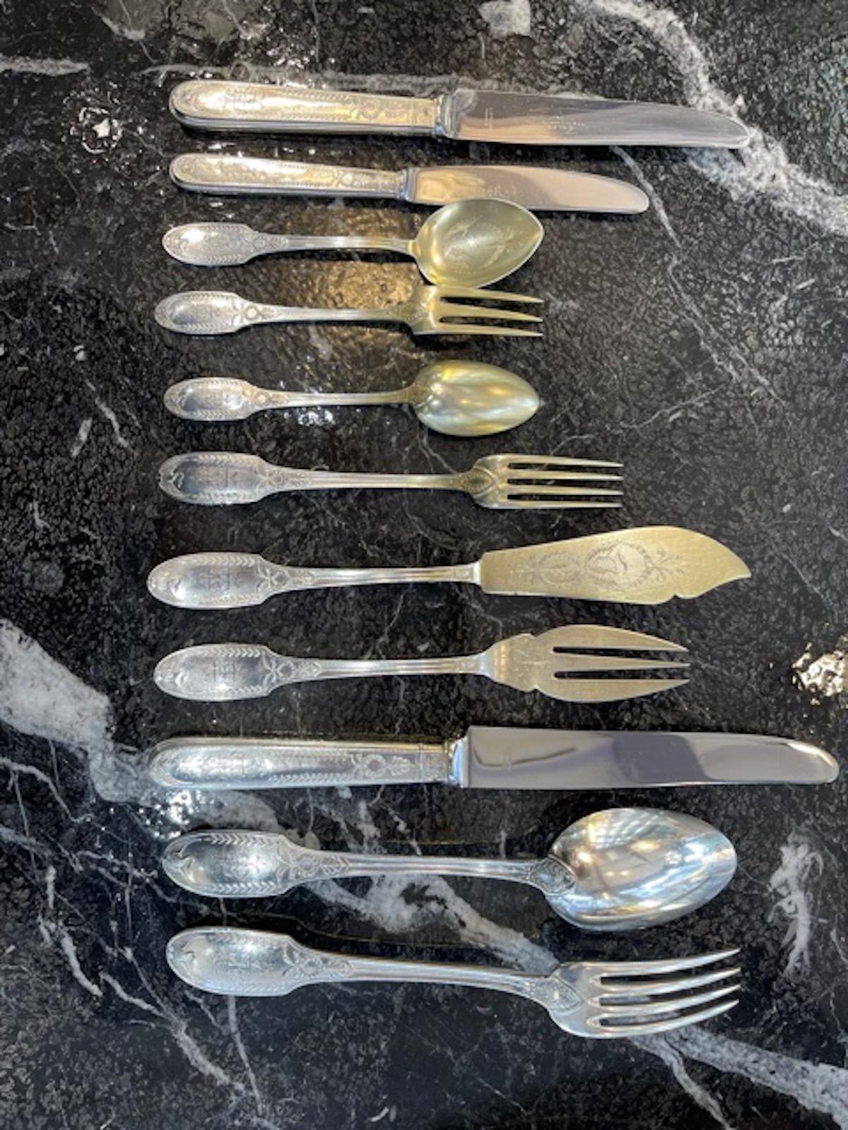 Puiforcat Emile circa 1860 Sterling Silver Cutlery 256 Pieces For Sale 5