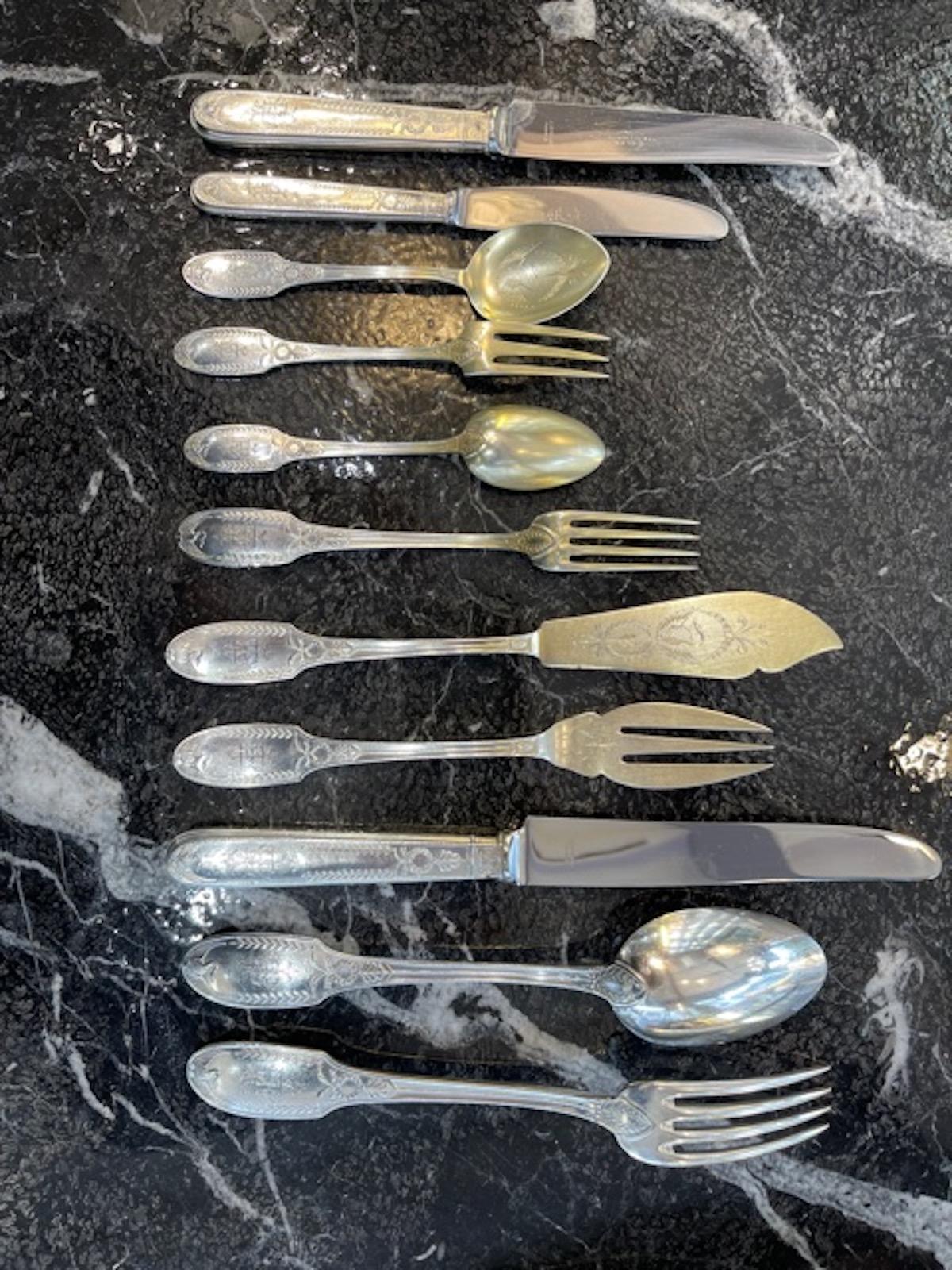 Puiforcat Emile um 1860 Sterling Silber Besteck 256 Stück im Angebot 4