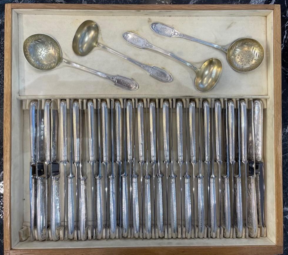 Late 19th Century Puiforcat Emile circa 1860 Sterling Silver Cutlery 256 Pieces For Sale