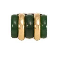 Puiforcat Art Deco Nephrite Jade Ring in Sterling Silver and 18 Karat Gold