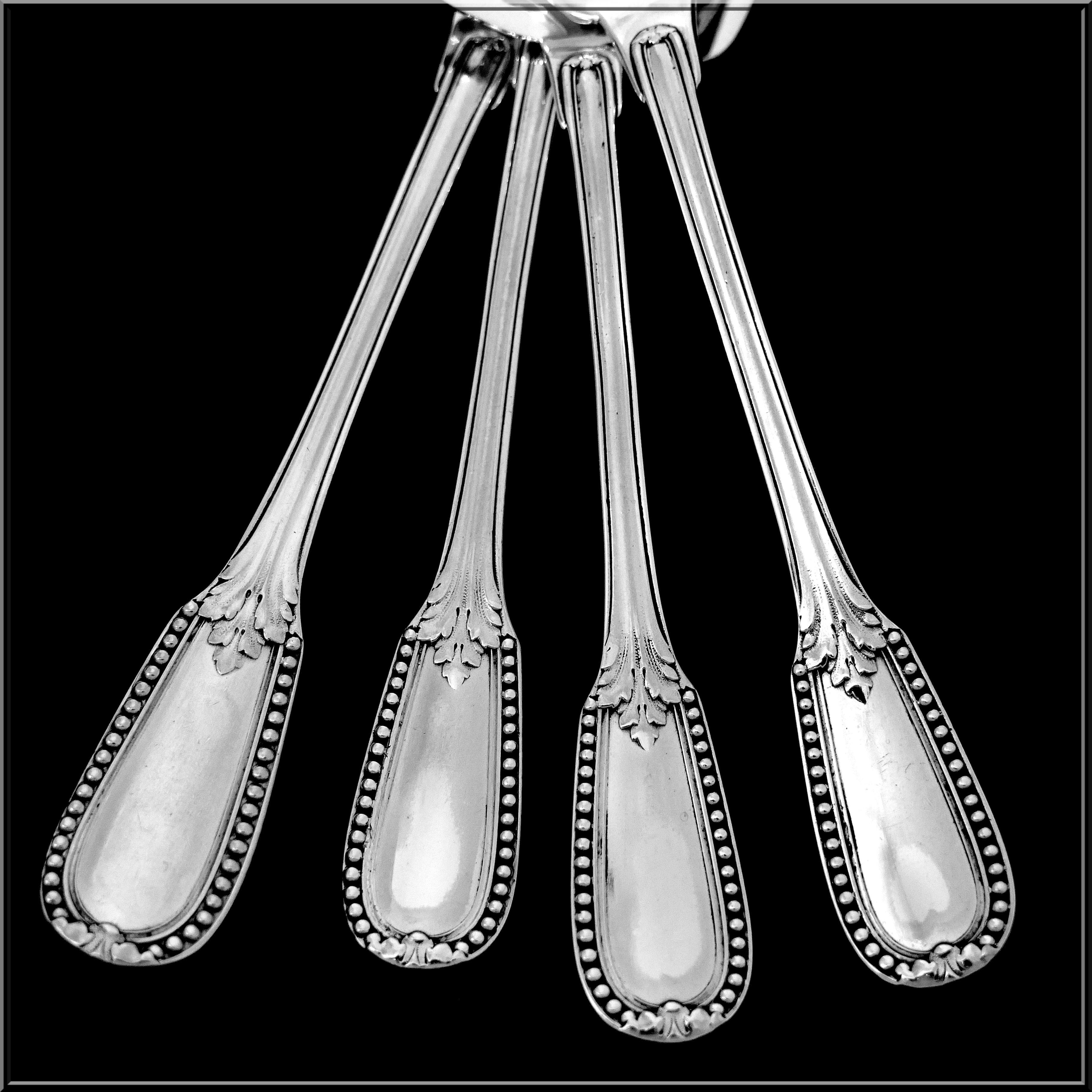 Puiforcat French All Sterling Silver Hors D'oeuvre Dessert 4-Piece, Neoclassical In Good Condition For Sale In TRIAIZE, PAYS DE LOIRE