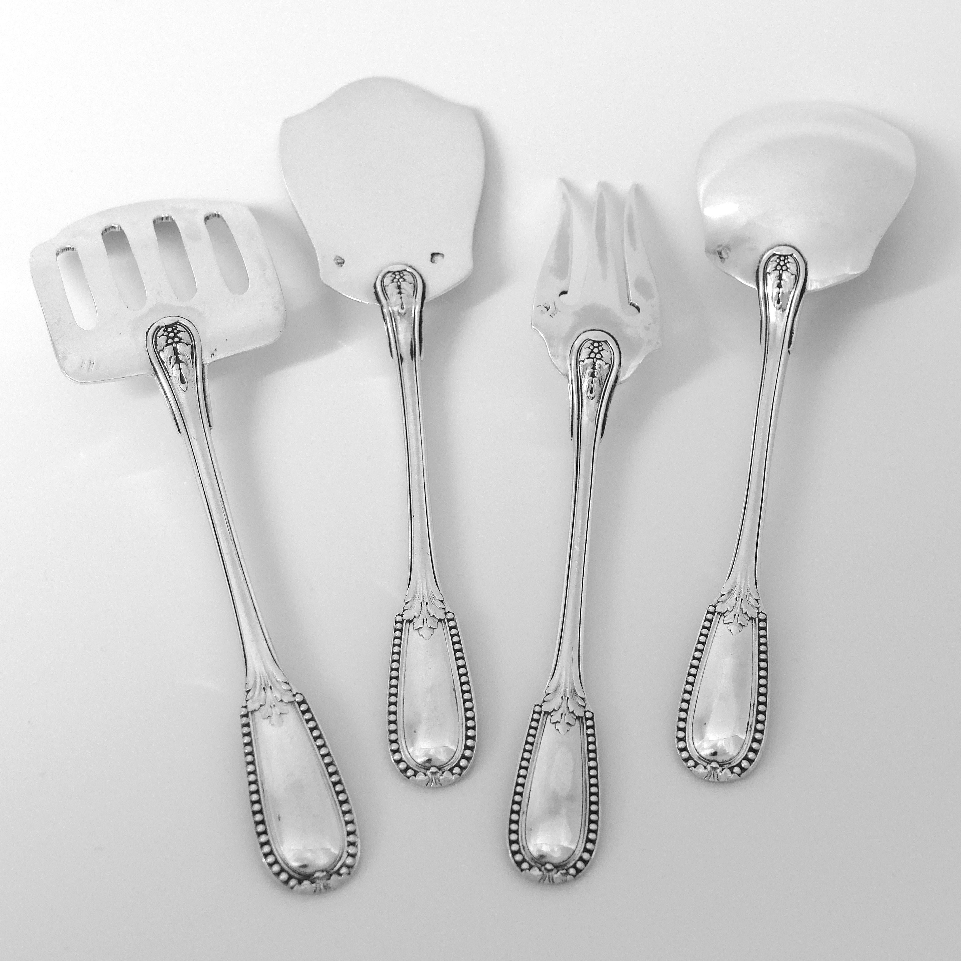 Puiforcat French All Sterling Silver Hors D'oeuvre Dessert 4-Piece, Neoclassical For Sale 4