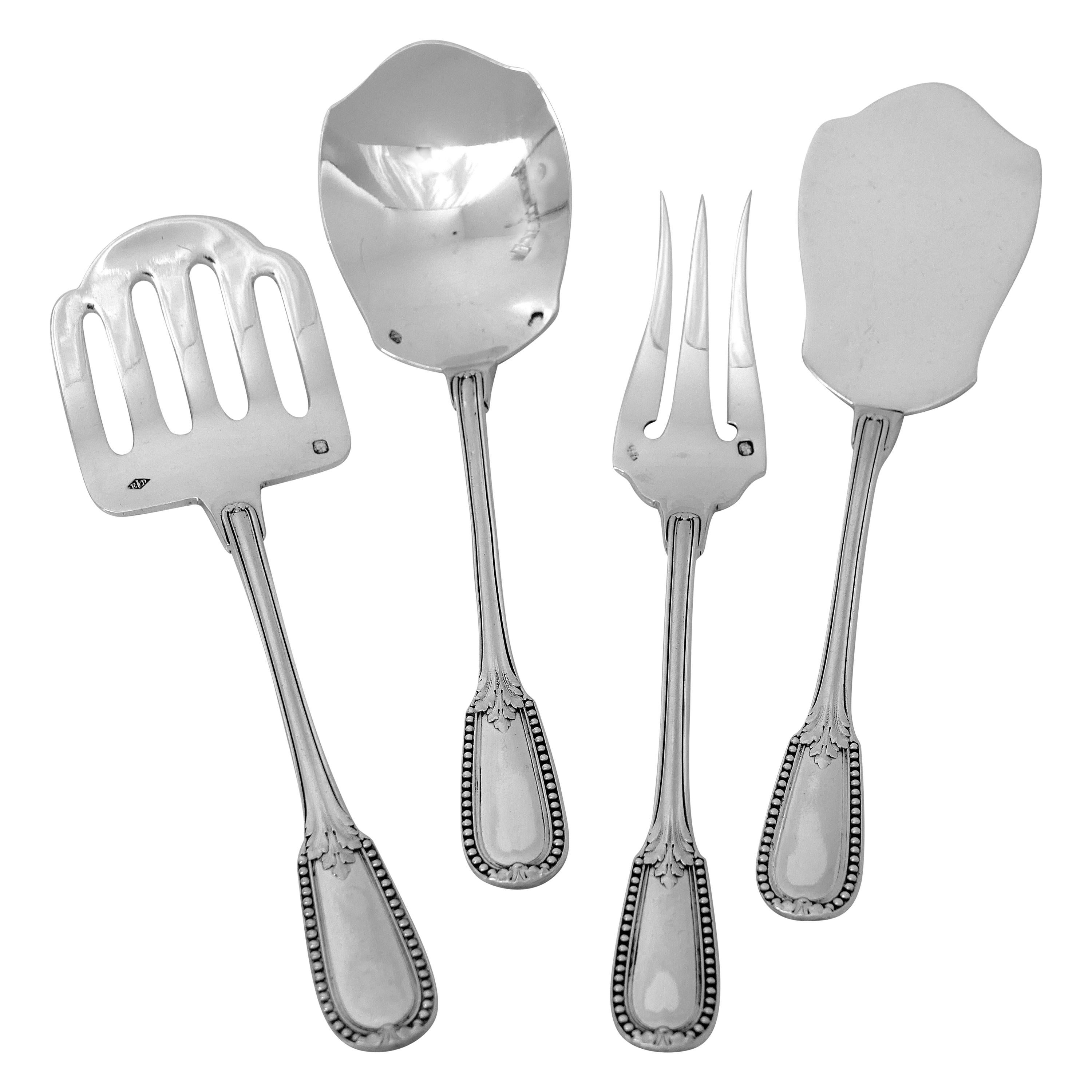 Puiforcat French All Sterling Silver Hors D'oeuvre Dessert 4-Piece, Neoclassical For Sale