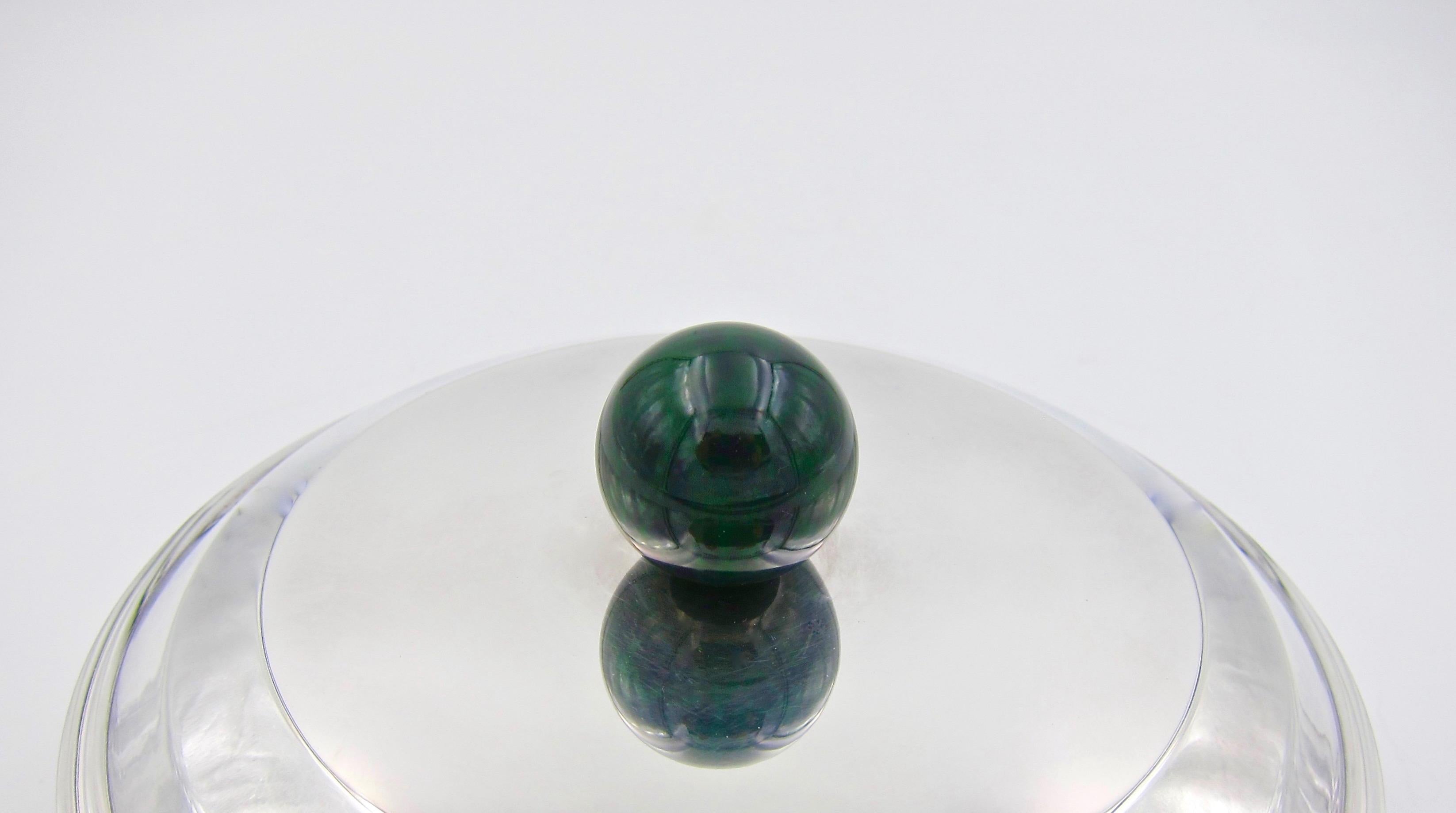 Puiforcat French Art Deco Box with Green Faux Malachite Finial In Good Condition In Los Angeles, CA