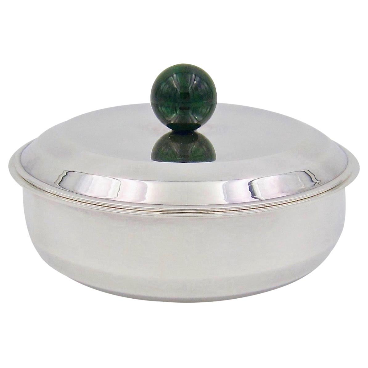 Puiforcat French Art Deco Box with Green Faux Malachite Finial