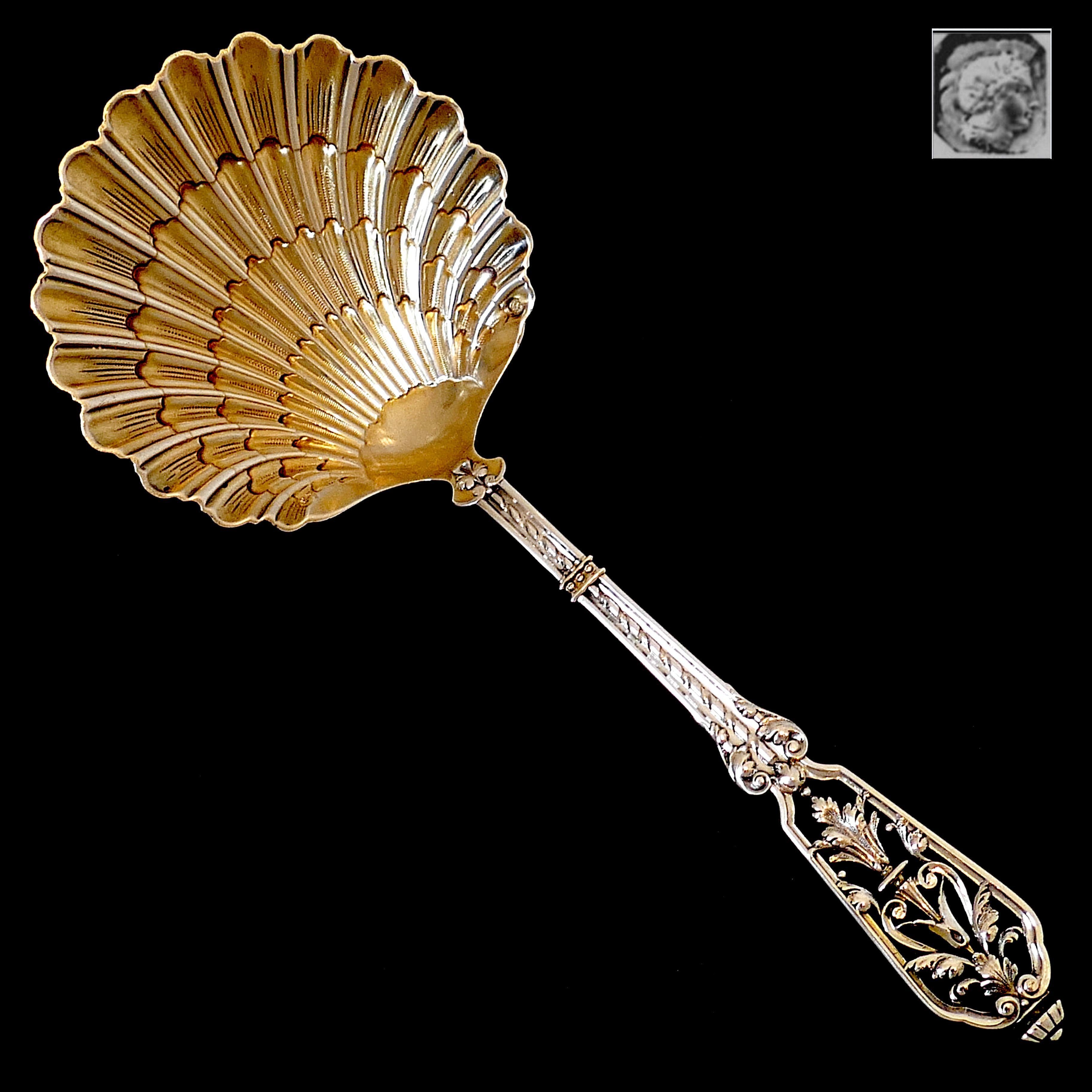 Puiforcat French Sterling Silver 18-Karat Gold Strawberry Spoon Box, Renaissance For Sale 1