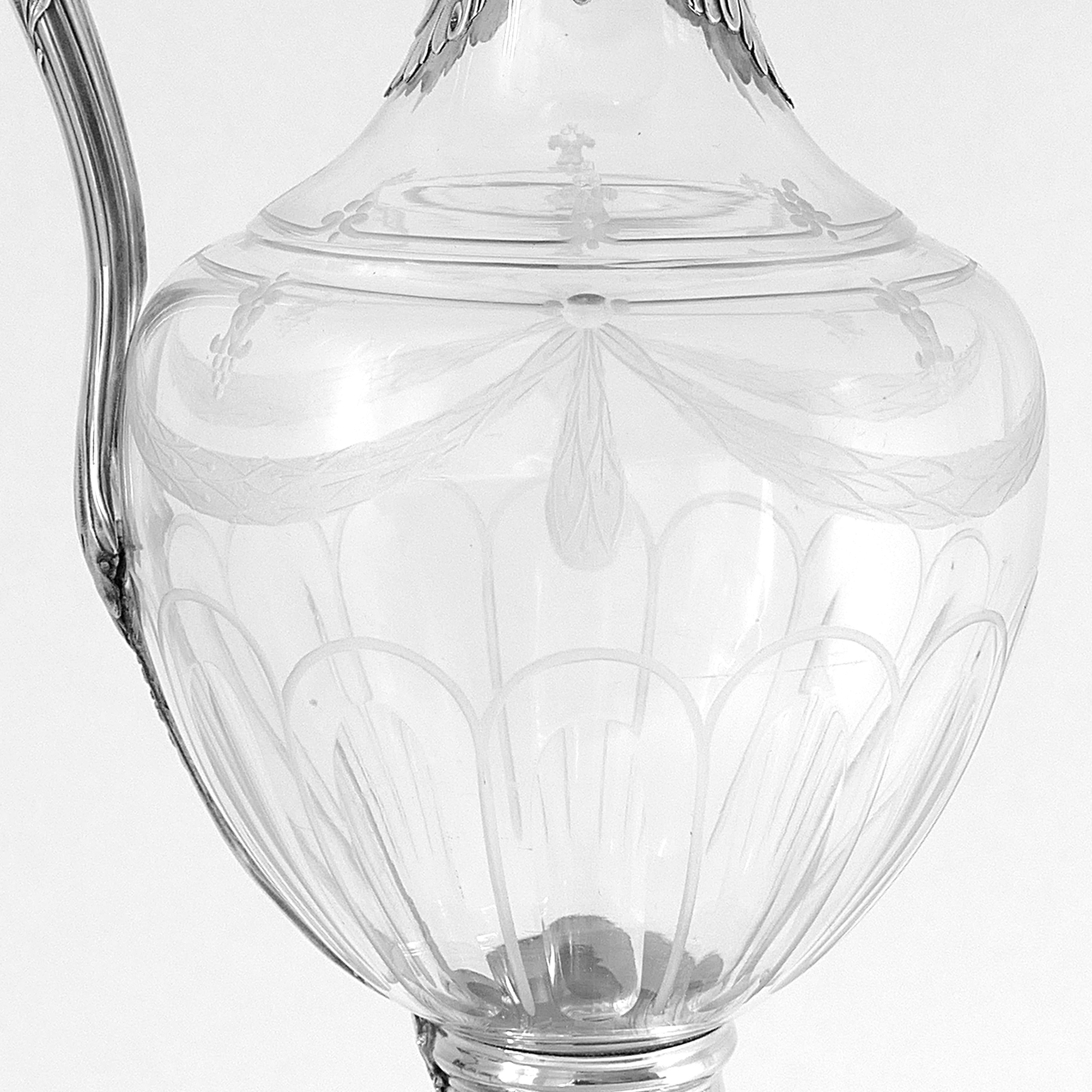 Puiforcat French Sterling Silver 18k Gold Cut Crystal Claret Jug, Ewer, Decanter In Good Condition For Sale In TRIAIZE, PAYS DE LOIRE
